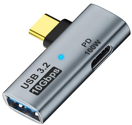 AreMe 2-in-1 USB C to USB 3.2 Adapter with 100W Charging Port, Thunderbolt 4/3 OTG Converter for Rog Ally, Steam Deck, Quest 2, iPhone 15 Series, iPad, MacBook and More Type C Device - Grey
