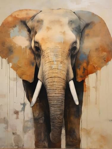adrium Holz-Bild 80 x 110 cm: Afrikanisches Elefantenporträt mit Grunge-strukturiertem Hintergrund. Digitale Zeichnung. (212913567)