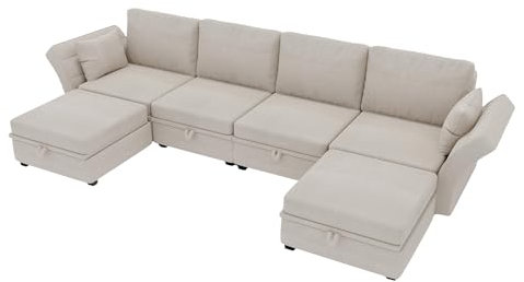 SUPPNEED Ecksofa mit Schlaffunktion, Schlafcouch 300x143cm, Modulares Sofa U-Form, Eckcouch für Wohnzimmer, Polsterecke, Sofa L Form