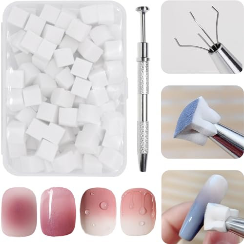 100 Pcs Nail Sponges for Ombre Nail Art, Metal Grabber, Brush, Design Tools, Gradient Patterns