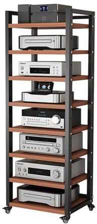 Audio Rack HiFi Regal Audio Rack Tower Stand 5 6 7 8 Tier, Av-Medienschrank Mit Höhenverstellbarem Regal Für Wohnstudio Komponenten-Aufbewahrung, Bodenbeweglicher Stereo-Schallplattenspieler (Color :