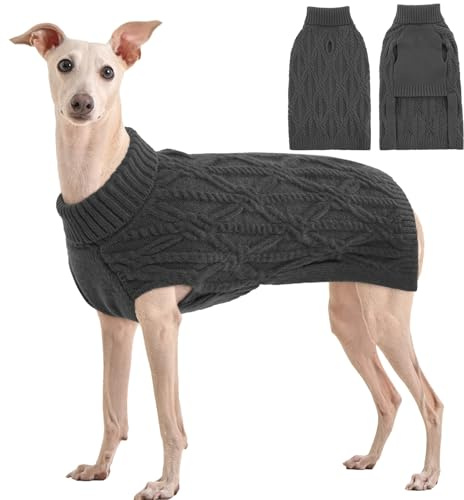 Kuoser Warm Hundepullover, Rollkragenpullover für Kleine und Grosse Hunde, Fleece Hundepullover Grau XL
