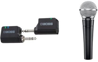 BOSS Wl - 20 Compact Wireless Instrument System, Plug and Play Wireless Systems & Shure SM58-LC Cardioid Dynamic Vocal Microphone with Pneumatic Shock Mount, Spherical Mesh Grille