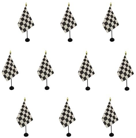 AZ FLAG Lot de 10 Drapeaux de Table Damier noir et blanc 15x10 cm | Usage intérieur Drapeau de bureau à damiers finition cousue et bords renforcés polyester 100D