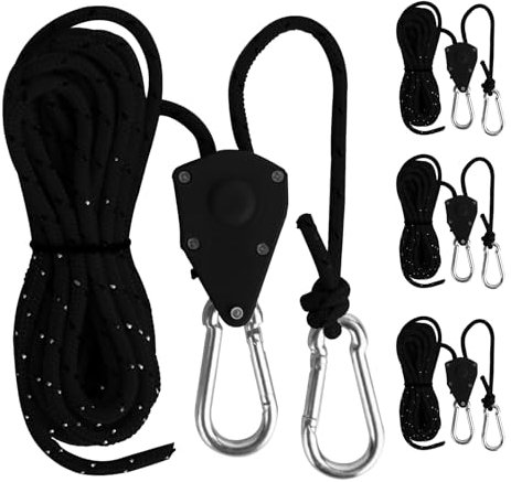 Creechwa Abspannseile mit Seilspanner, 4 Stück 13ft | 4M, Abspannseil 4mm, Reflektierend Abspannseile Seil, Einfach zu Bedienen und Langlebig Einstellbare Spannseile für Sonnensegel mit Haken