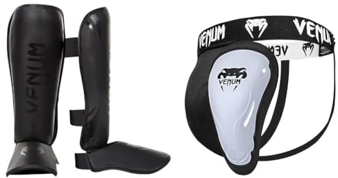 Venum Erwachsene Schienbeinshoner Challenger 2.0, Schwarz/Matt, XL, 2050-114 & Unisex dyb beskyttelse udfordring Tiefschutz, Schwarz/Weiß, XL EU