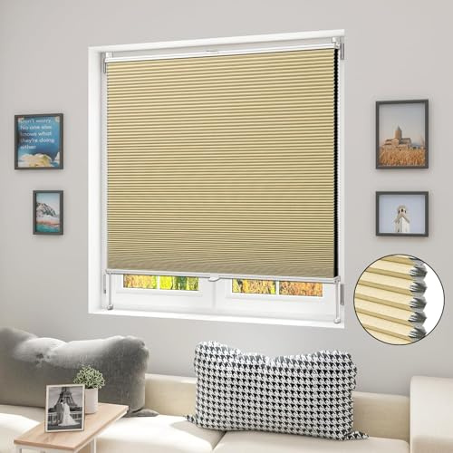WOLTU Wabenplissee ohne Bohren verdunkelung, 85 x 120 cm, Beige-Weiß | Plissee Klemmfix, Plisseerollo Thermo, Sonnenschutz für Fenster und Tür, Sichtschutz, Faltrollo Schallschutz einfache Montage