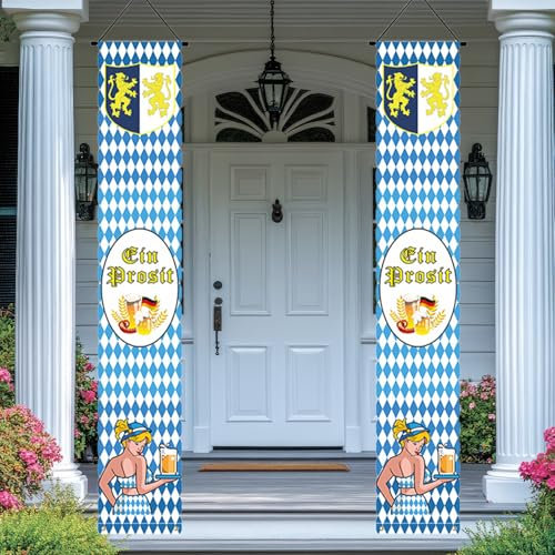 2 Pcs Oktoberfest Deko Banner, Bayerisches Oktoberfestbanner, Oktoberfest Willkommen Banner, für Oktoberfestparty Indoor Outdoor Hängende Dekoration (180 * 30cm)