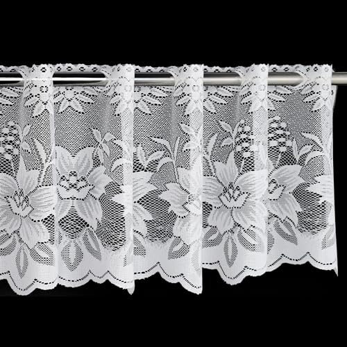 Molaxhome Spitze Scheibengardinen Kurzstores Jacquard Halbtransparent Küchengardinen Bistrogardine Fenstervorhang Küche Vorhänge Fensterschal mit gebogter Kante Valance 684-04