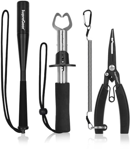 supregear Fishing Tool Kit, Fishing Pliers with Sheath/Lanyard, Fish Lip Gripper Tool, Aluminum Fishing Priest, Saltwater Fishing Gear and Equipment, Fishing Gifts for Men, Black