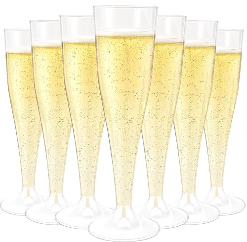 Loppdece 50 Stück Sektgläser Plastik, 133ml Sektgläser Kunststoff, Mehrweg & Stabil, Cocktailgläser, Champagnergläser Plastik für Hochzeiten, Geburtstage, Partys, Picknick