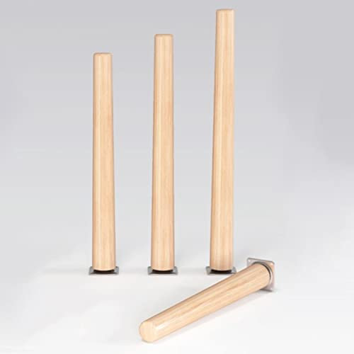 Lot de 4 pieds de meubles en bois de hêtre massif pour table à manger, table basse, placard, meuble TV, lot de 4 pieds coniques de rechange (25 cm)