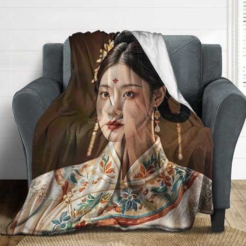 Orientalische Schönheits-Überwurfdecke für Bett, Plüsch, gemütliche Flanelldecken, weiche Wolldecke, leichte Decke für Couch, Sofa, Stuhl, Büro, Camping, Reisen, 100 x 130 cm