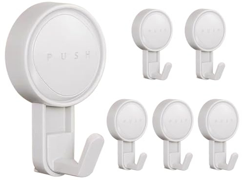 FUZVOL 6 Pack Suction Hooks, Heavy Duty Vacuum Suction Cup Hooks for Towel, Coat, Bathrobe Hanging