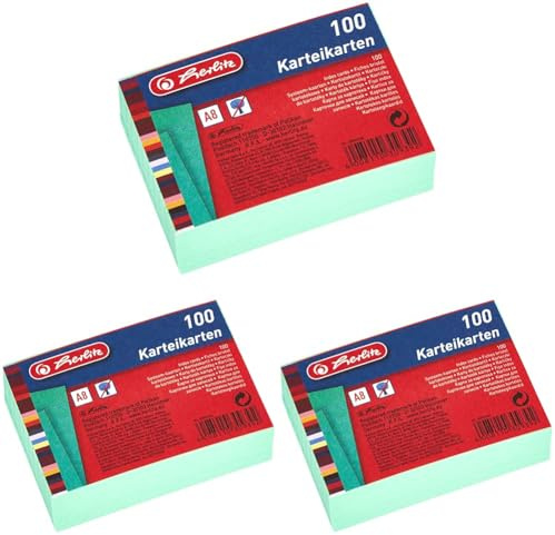 herlitz Karteikarte A8, liniert, grün, 100 Stück (Packung mit 3)