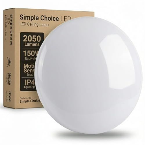 LED Ceiling Lamp- Bathroom Light Warm and Neutral White with Motion Sensor | 24W IP44 splashproof for bathrooms & hallways – 2050 lumens, 90,000hr lifespan, easy twist-and-lock, no electrician needed
