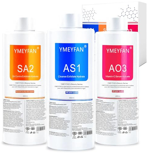 YMEYFAN Aquafacial Lösungen(English Ver.), AS1 SA2 AO3 Aqua Peeling Solution für Professionelle aqua facial gerät, Hydra Gesichtsbehandlung lösung, reinigendes, Peeling (400 ml/3 Flaschen)