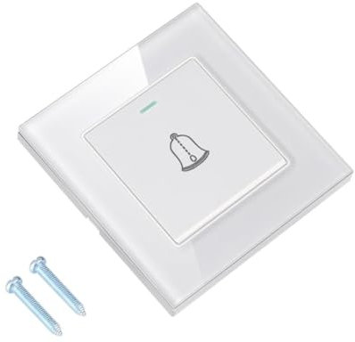 BigKing Campanello per Porte in Vetro Temperato e Plastica Premium - Design Minimalista, Pulsante Esterno Campanello Casa, Facile da Installare 86mm per Casa, Albergo (Bianco)