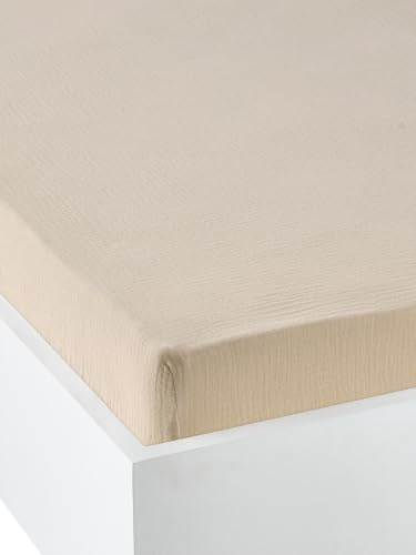 Vertbaudet Baby Spannbettlaken aus einfarbigem Musselin, Bio-Baumwolle vanille 70X140