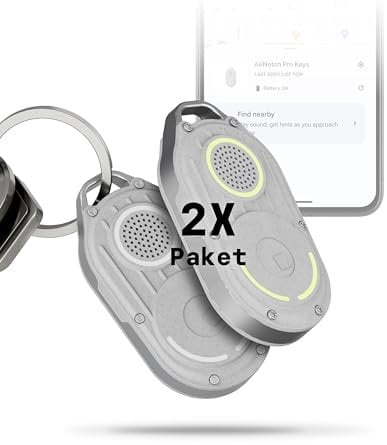 Rolling Square AirNotch Pro- Llavero Bluetooth Tag Localizador Compatible Solo con Android Google Find Hub, Rastreador Sonido 360° Baterías Reemplazables Impermeable, Gadgets Tecnológicos Multipack 2X