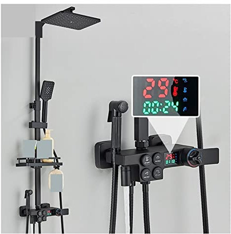 Ensemble de robinetterie de douche Robinet de douche thermostatique à affichage numérique noir mitigeur de douche à 4 voies bouton de contrôle robinet de douche intelligent for robinet de Bidet de sal