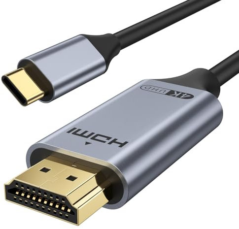 USB C to HDMI Cable 4K@60Hz 1440P@120Hz 1080P@240Hz Type C Thunderbolt 5 4 3 to HDMI 2.0 HDR Adapter Compatible with iPhone 16 15 MacBook Pro Air Mac Mini, iMac iPad Galaxy S25 Ultra S24 (Black)