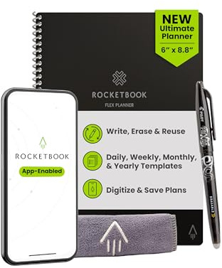 Rocketbook Flex wiederverwendbarer Planer, Executive-Größe, 15,2 x 22,6 cm, Schwarz