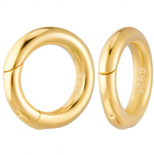 CREATCABIN 2 Stück 8mm Feder O Ring Clip Rund Gold Schmuck Verbindungsringe Kleiner Karabiner Auslöser Echte 18 Karat Vergoldete 925 Sterling Silber Torschnallen Zubehör Für Schmuck Armbänder