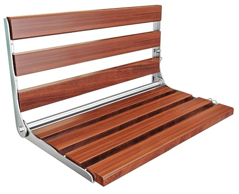 Kfpmx Siège de douche pliable en teck pour personnes âgées – Chaise de douche pliable à fixation murale avec cadre en acier inoxydable 304 robuste, conforme à la norme ADA, capacité de 226,8 kg pour