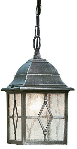 Britalia Black & Silver Outdoor Traditional Lead Glass Lantern Pendant Light 600mm - 1 x E27 ES Large Edison Screw Light Bulb Required (Not Included) | Suitable for Standard or Smart LED Lamps