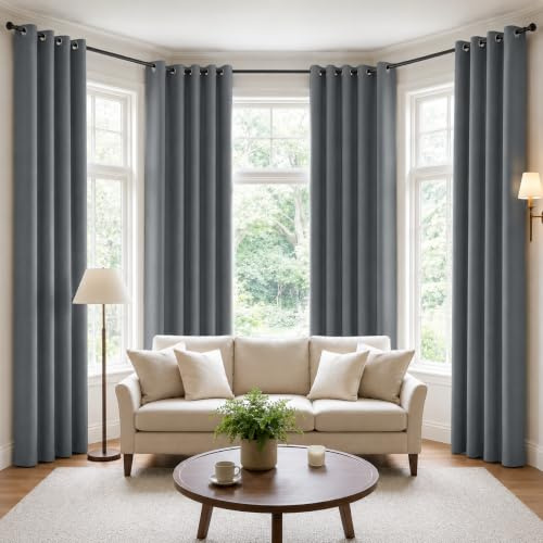 Lapalife Extra Long Blackout Curtains 365cm (12ft) - Thermal Insulated Room Darkening Drapes, Light & Heat Blocking, Eyelet Design, for Living Room & Bedroom,Gray,1Panel