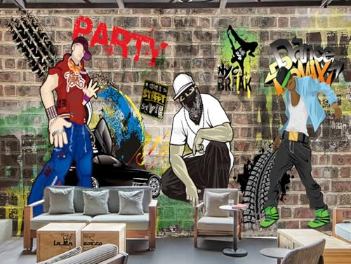 rskjdghshd Papier peint tendance street art graffiti hip-hop mur de briques salon décoration peinture café restaurant mural, 3D, 150x105cm