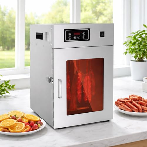 TBANVOO Scatola per Essiccazione Biltong in Acciaio Inossidabile, Macchina per Disidratazione Alimenti con 14/30 Ganci, 800W/1000W, Timer 24H e Controllo LED per Manzo, Pollo, Salsiccia, Frutta 800W