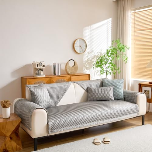 TOPCHANCES Sofa Überzug,2026 Neue Eiskühle rutschfeste Sofakissen Hund Katze Sofaschoner Sofabezug Überzug 1/2/3/4 Sitzer Für L Form Eckcouch WaschbRar Sofabezug (Grau, 70x150cm)