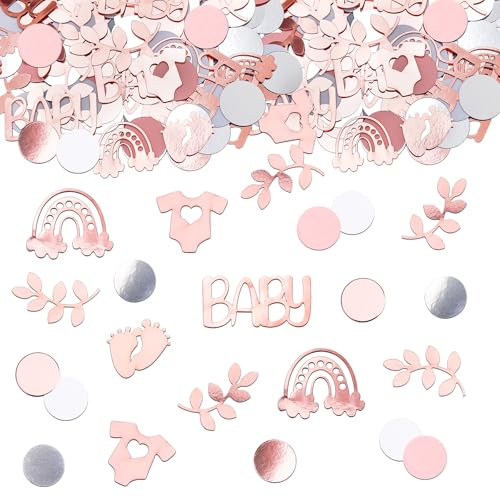 GoldRock Babyparty Deko Mädchen Junge,200 Stück Baby Konfetti Rosa Weiß,Streudeko Baby Shower Deko,Babyshowerparty Tischdeko,Regenbogen Babyparty Konfetti für Gender Reveal,Babyshower Party Dekoration