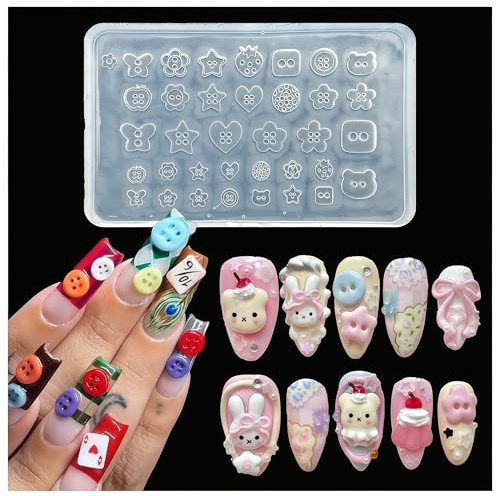 Zosutetoxo Nails Mold, Nail Stamping Nail Design Set with 3D Gel Nail Art Silicone Mold, Button Gel Mold for DIY Nail Art & Stamping Templates for Nails