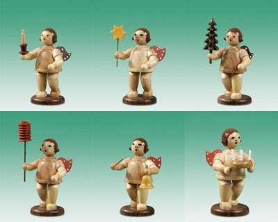Rudolphs Schatzkiste Holzfigur Weihnachtsengel 6tlg. mit Weihnachtssachen Natur ohne Krone Höhe 6,5cm NEU Holzengel Instrument Seiffen Erzgebirge Figur Dekoration Holzfiguren Weihnachten