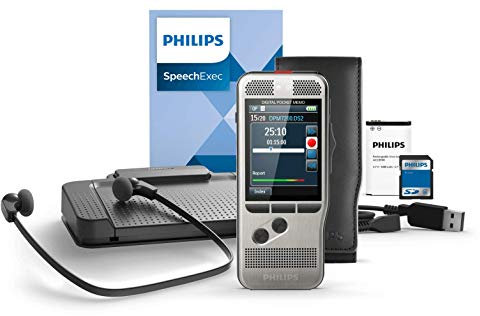 Philips Komplett-Set für Autor und Assistenz, enthält Diktiergerät Aufnahmegerät Fußschalter Stereo-Unterkinn-Kopfhörer Diktier- & Wiedergabe-Software SpeechExec 10 DPM7700/02