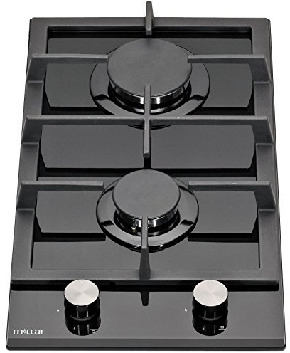 Millar GH3020TB Black Tempered Glass Hob Cooktop with 2 Gas Burners (30 cm)