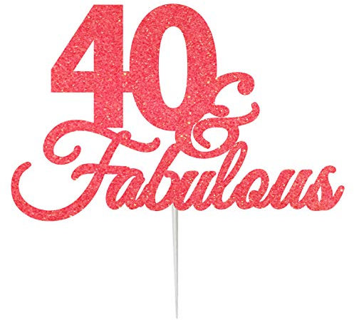 LissieLou 40 & Fabulous Birthday Cake Topper Decoration Glitter Card, Made in the UK - Light Pink