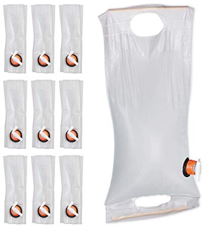 Relaxdays Poche d’Eau 10 L Pliable, Lot de 10, Jerrycan jerricane Bidon d’Eau Robinet Bouchon Camping Sac Eau, PVC, Transparent