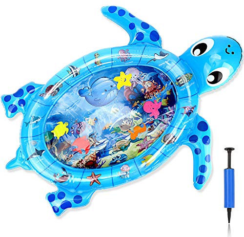 Tappetino Turtle Gonfiabile per Neonati, Tappetino Tummy Time Gonfiabile Pad Cuscino Acqua, Centro per Giochie Attività Divertenti Stimola La Crescita Il Neonato e del Bambino con Pompa(37.8x31.5In)