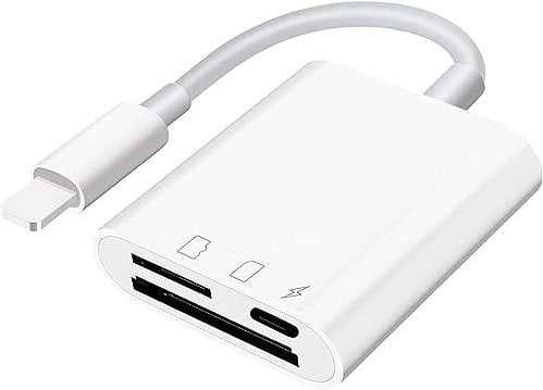 SUNTRSI SD-Kartenleser für iPhone und iPad, SUNTRSI Kamerakarten-Viewer, 3-in-1-SD-Kartenleser-Adapter, gleichzeitiges Laden und Kartenlesen, Speicherkarten-Adapter für Windows Mac OS Desktop-Laptop,