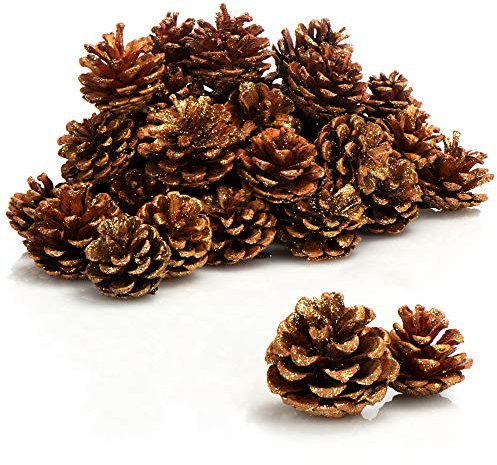COM-FOUR® 30x Tannenzapfen in goldfarben - Pinienzapfen als Weihnachtsdekoration - Zapfendeko - Streudeko - Bastelset - Weihnachtsschmuck (30 Stück - goldfarben)