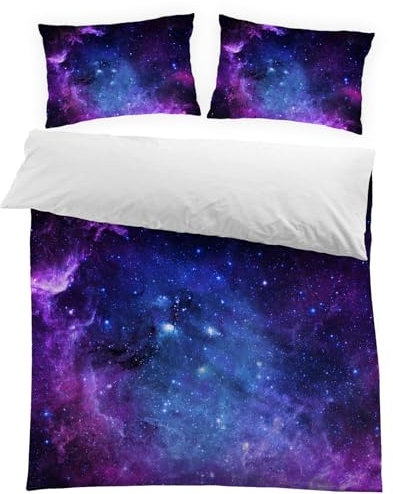 MUSOLEI Starry Sky Double Bedding Set for Boys Girls,3D Blue Quilt Duvet Cover Sets Double with Pillow Case,Star Bed Cover Soft,Lovely Nebula Duvet Set,Zipper(Starry Sky,Double)