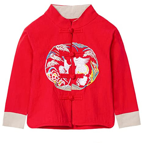Mud Kingdom Costume Chinois pour Petits Garçon Costume de Broderie Traditionnelle Tang Rouge 6 Ans