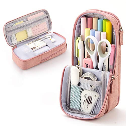 iSuperb Stehender Federmäppchen Teenager Mäppchen Faltbares Studenten Handy Stehend Stiftetasche Grosse Bleistift Beutel Schulmäppchen Schuletui Mädchen Stand Pencil Case (Rosa)