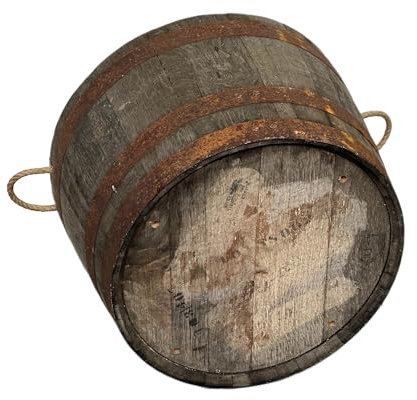 Temesso Halbes Fass aus original schottischen Whiskyfass rund (Natur - mit Schlaufen und Ablaufbohrungen)