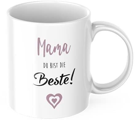 Keramiktasse Rosa mit Aufdruck - Mama, du bist die Beste! - Kaffeetasse mit Spruch - Bedruckte Tasse - Teetasse - Kaffeebecher - Tasse Muttertag - Geschenkidee - Muttertagsgeschenk