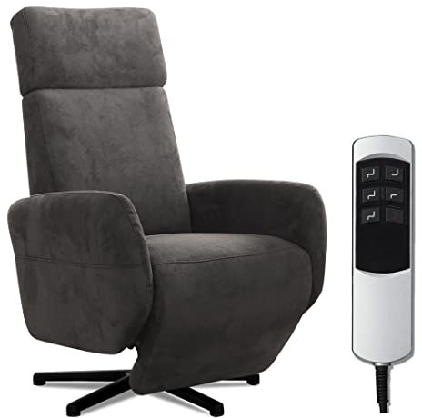 Cavadore TV-Sessel Cobra mit 2 Motoren + Akku / Fernsehsessel mit Liegefunktion, Relaxfunktion / Mit Fernbedienung / Sternfuß, belastbar bis 130 kg / 71 x 110 x 82 / Lederoptik, Dunkelgrau